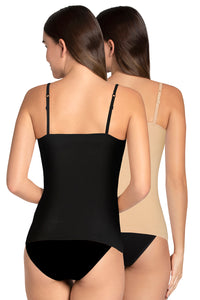 Shelf Support Straight Neck Sleeveless Camisole (Pack of 2) - Black_Hazelnut thumbnail 2