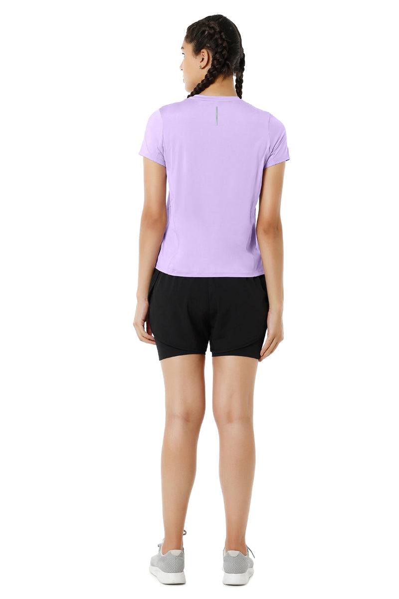 Flaunt Short Sleeve Round Neck Workout T-Shirt - Digital Lavender