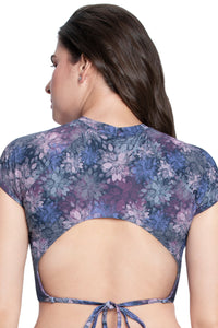Cap Sleeves Padded Crop Top - Dark Floral Pr thumbnail 2