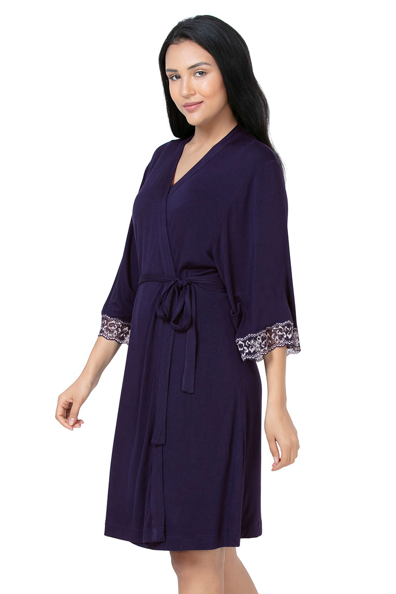 Lace Touch Sleep Robe - Midnight - Image 3 of 4