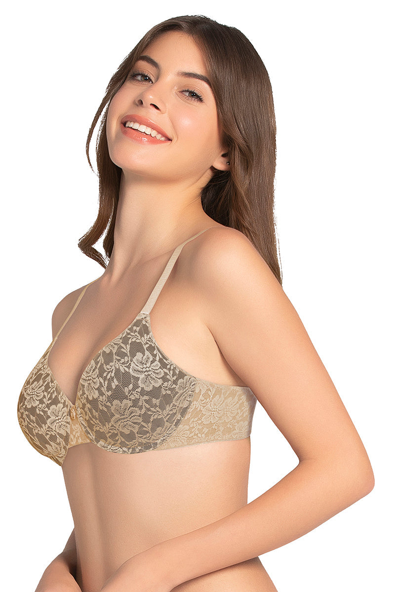 Lace Dream Padded Wired Lace Bra - Sesame_Black - Image 2 of 4