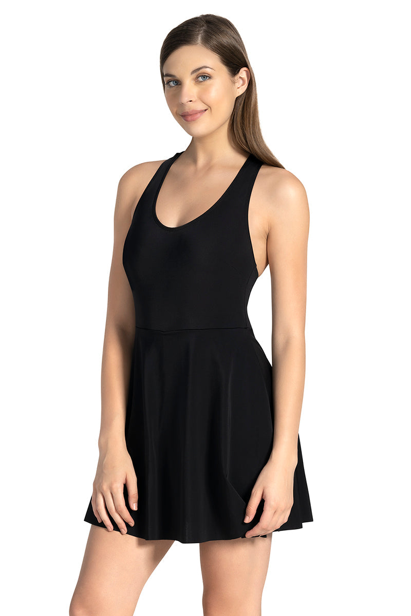 Racer Back Swim Dress - Black