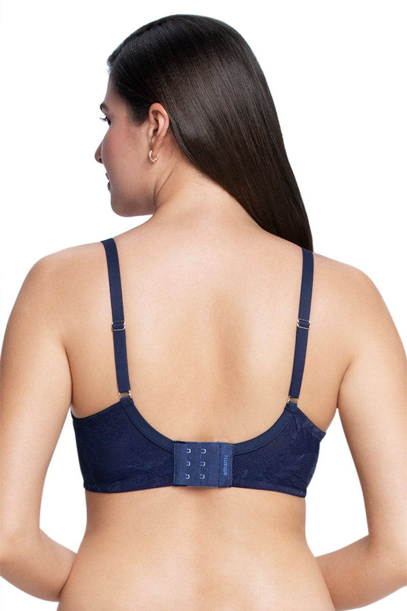 Satin Touch Padded Non-Wired Lace Bra - Evening Blue