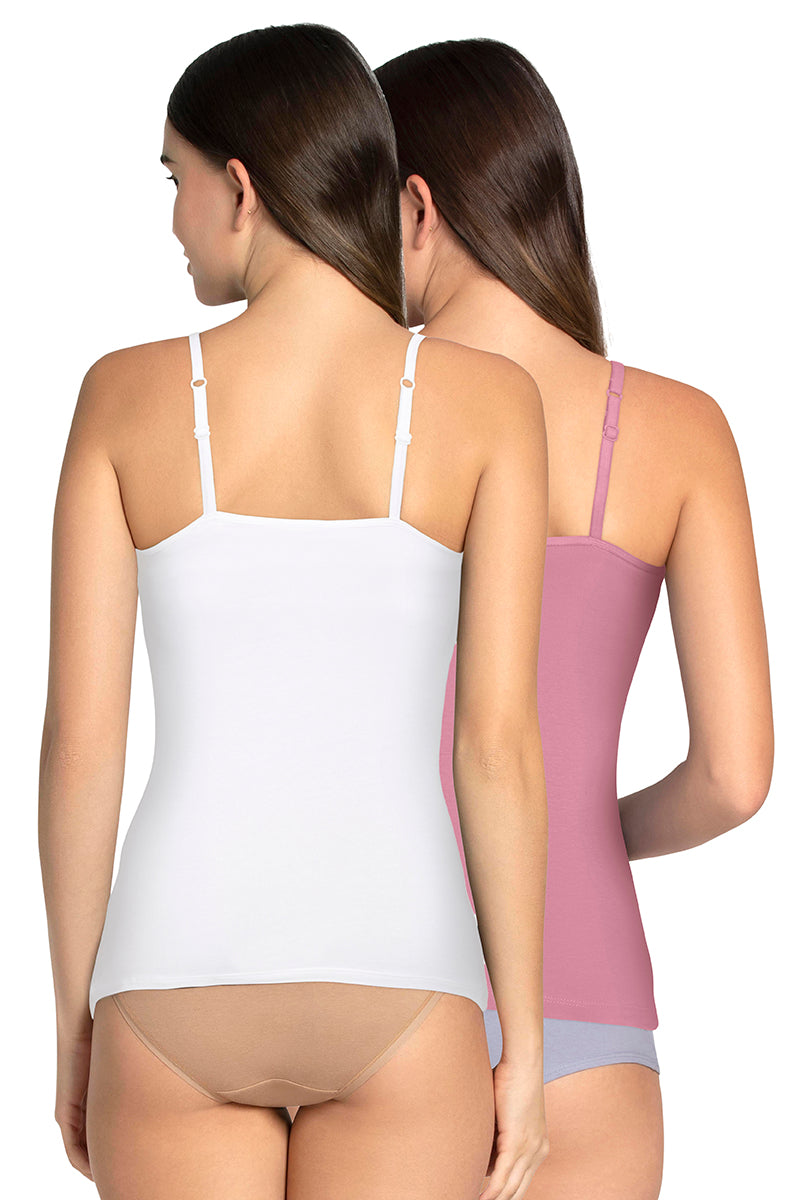 Shelf Support Straight Neck Sleeveless Camisole (Pack of 2) - White_Wi