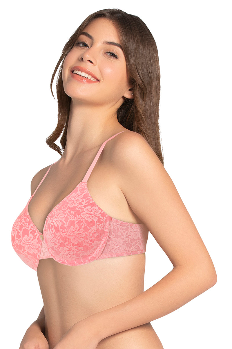 Lace Dream Padded Wired Lace Bra - Salmon Rose_Sun.C