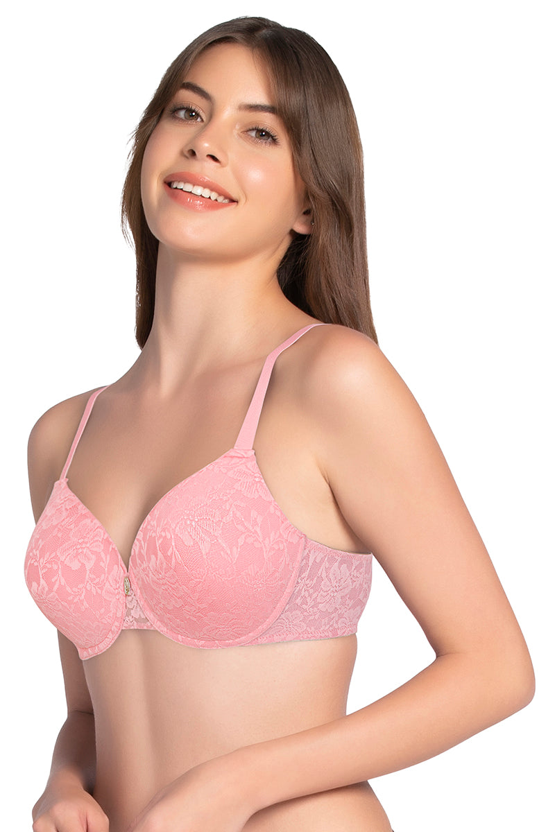 Lace Dream Padded Wired Lace Bra - Salmon Rose_S.R - Image 2 of 4