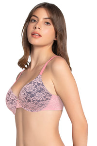 Lace Dream Padded Wired Lace Bra - Salmon Rose_M.Blue thumbnail 2