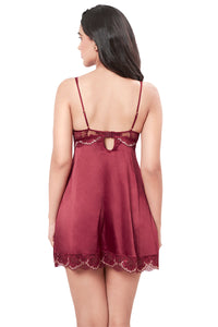 Eternal Bliss Satin Lace Babydoll - Red Berry thumbnail 2