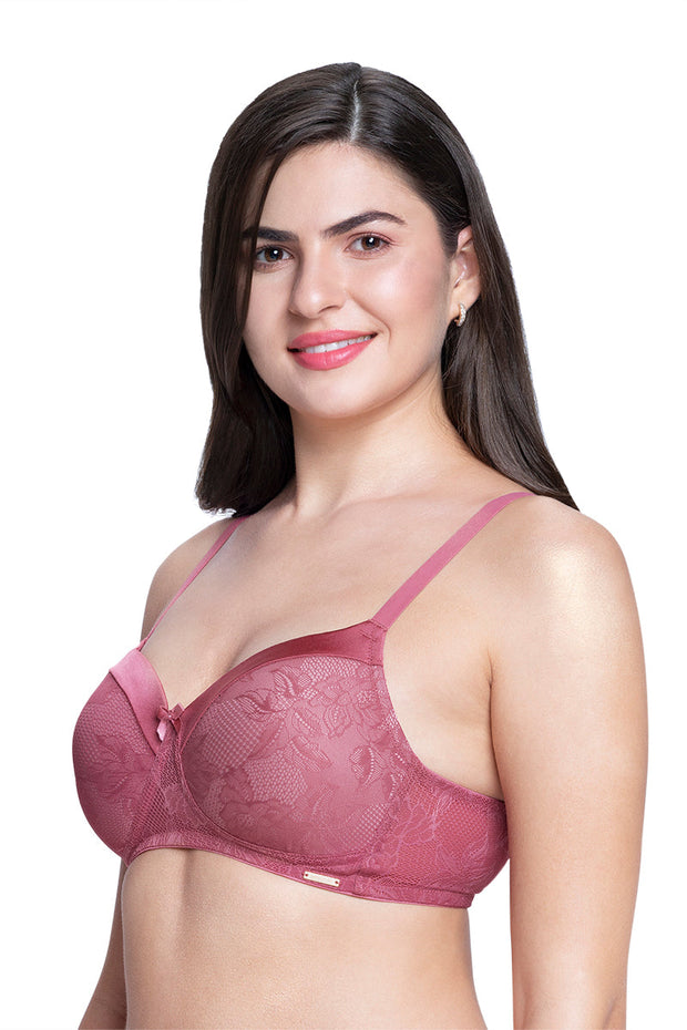 Satin Touch Padded Non-Wired Lace Bra - Malaga