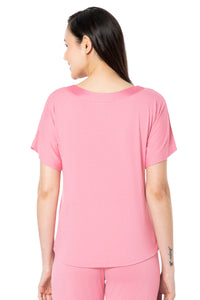 Satin Edge Half Sleeve Round Neck Sleep Top - Cashmere Rose thumbnail 3
