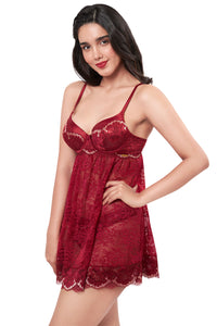 Eternal Bliss Full Coverage Satin Babydoll - Red Berry thumbnail 3