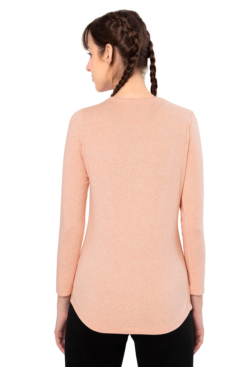 Essential Long Sleeve Round Neck T-Shirt - Peach Blossom Marl