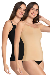 Shelf Support Straight Neck Sleeveless Camisole (Pack of 2) - Black_Hazelnut thumbnail 3