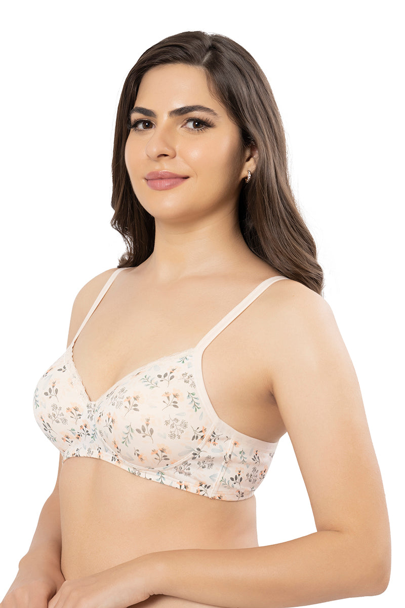Cotton Casuals Padded Non-Wired Printed T-Shirt Bra - Cotton Bloom Print