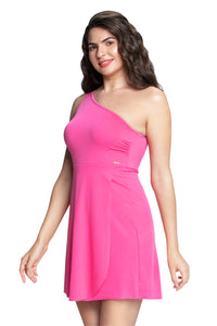 One Shoulder Neck Padded Swim Dress - Fandango Pink thumbnail 3