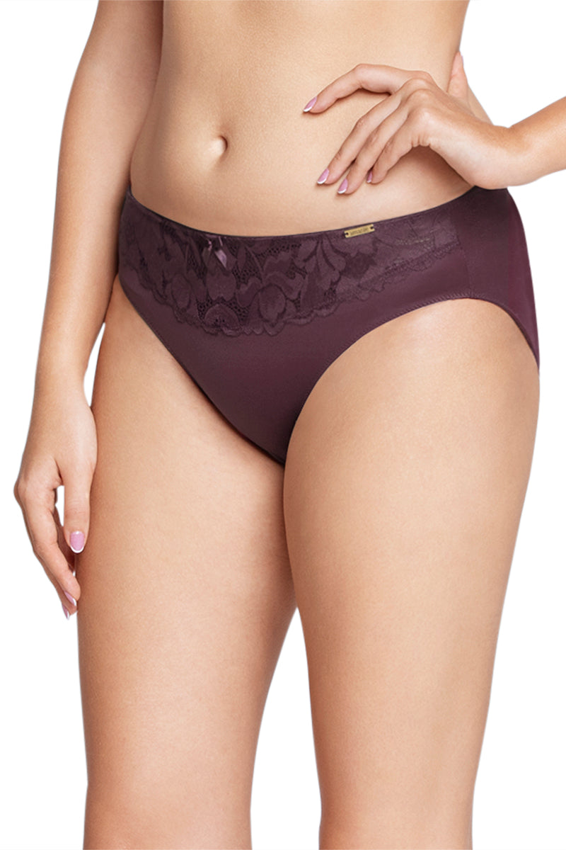 Lace Low Rise Seamed Bikini Panty - Fig