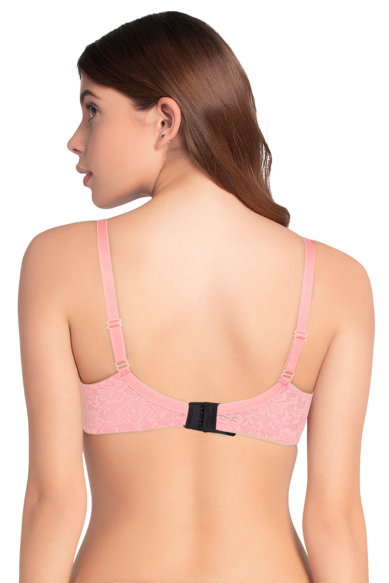 Lace Dream Padded Wired Lace Bra - Salmon Rose_Sun.C - Image 3 of 4