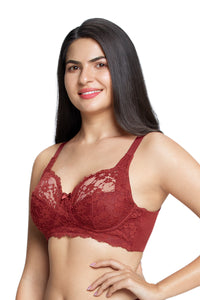 Cotton Lace Support Non Padded Non-Wired Bra - Port Wine thumbnail 3