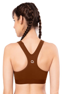 Energize Medium Impact Round Neck Sports Bra - Potting Soil thumbnail 3
