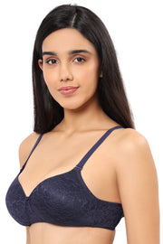 Floral Romance Non Wired Lightly Padded Non-Wired Full Coverage Bra - Midnight