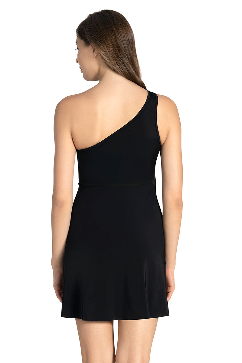 One shoulder Swim Dress - Black