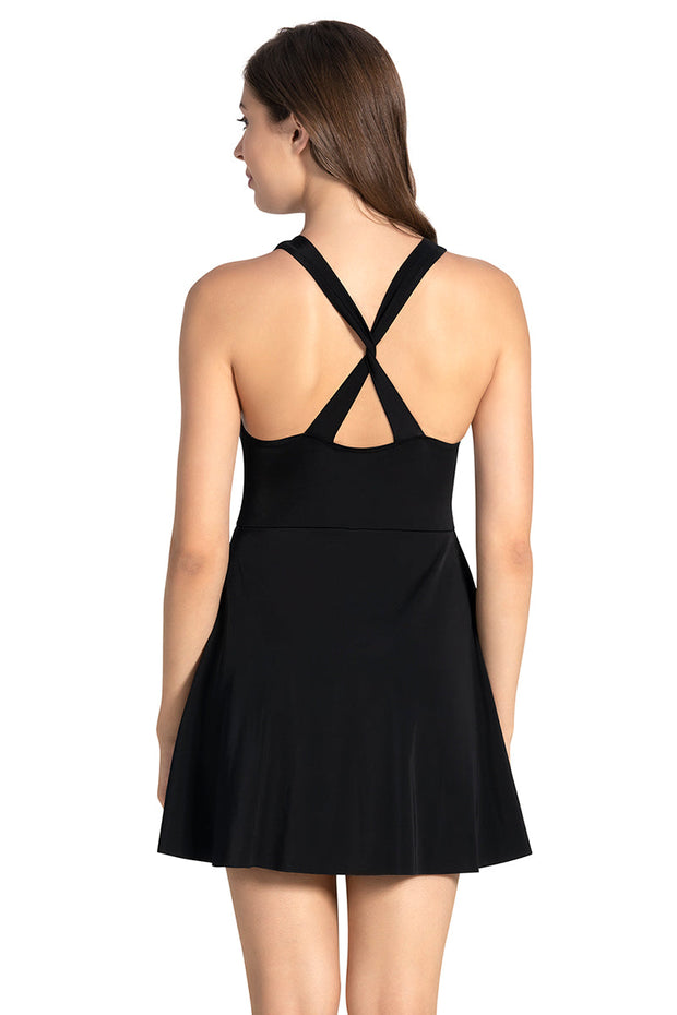 Racer Back Swim Dress - Black