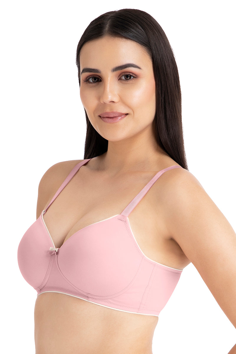 Casual Chic Solid Padded Non-Wired T-Shirt Bra - Bridal Rose-Angel Wing