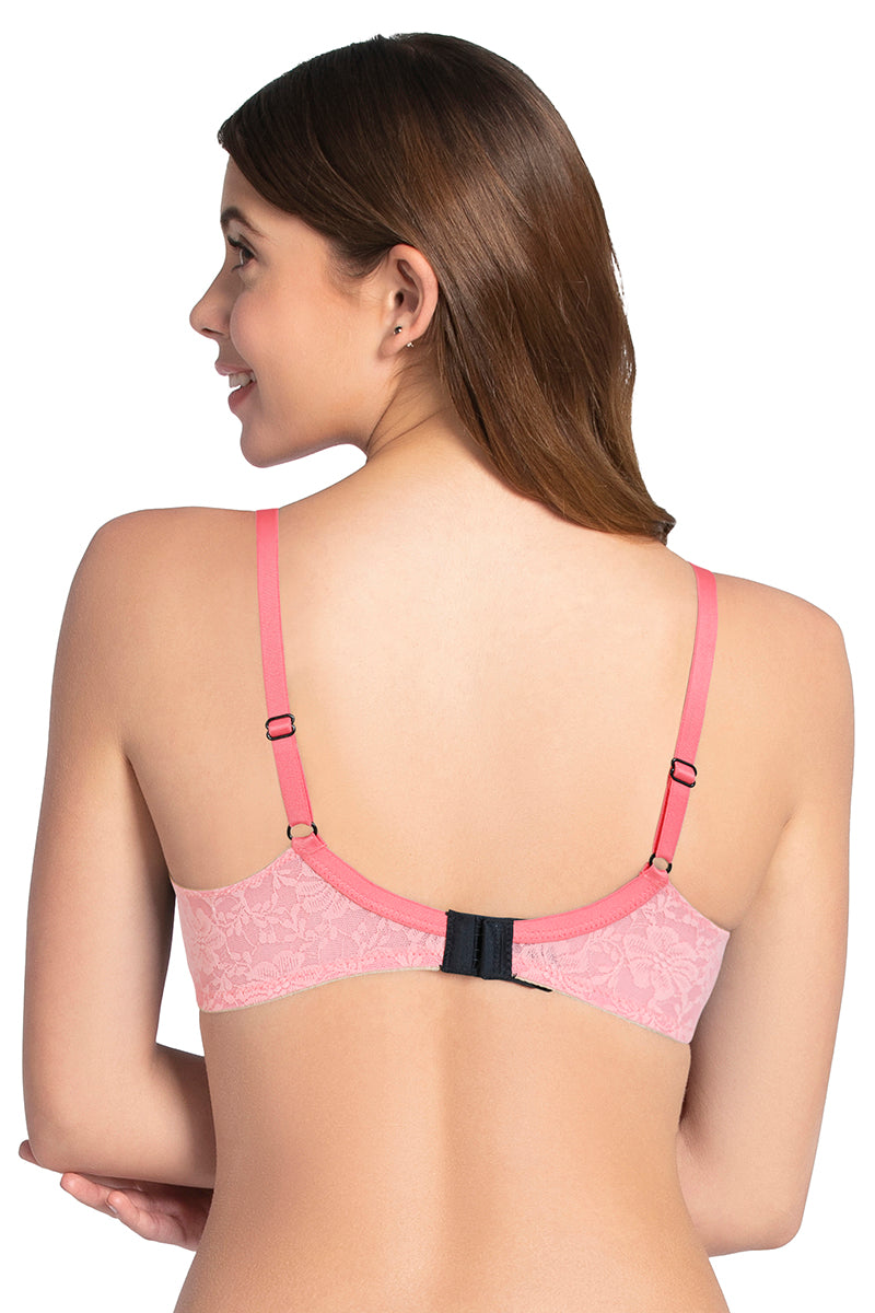 Lace Dream Padded Wired Lace Bra - Salmon Rose_M.Blue