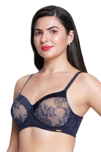 Satin Touch Padded Non-Wired Lace Bra - Evening Blue thumbnail 3