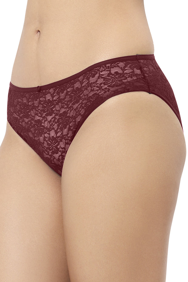 Floral Romance Low Rise Bikini Panty - Maroon