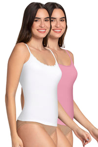 Shelf Support Straight Neck Sleeveless Camisole (Pack of 2) - White_Wildrose thumbnail 3