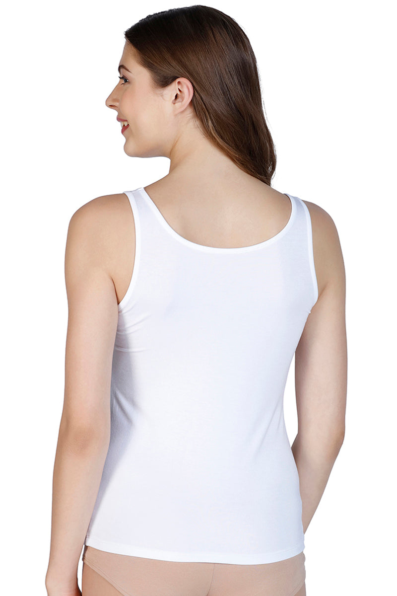 Broad Straps Body Hugging Modal Vest - White