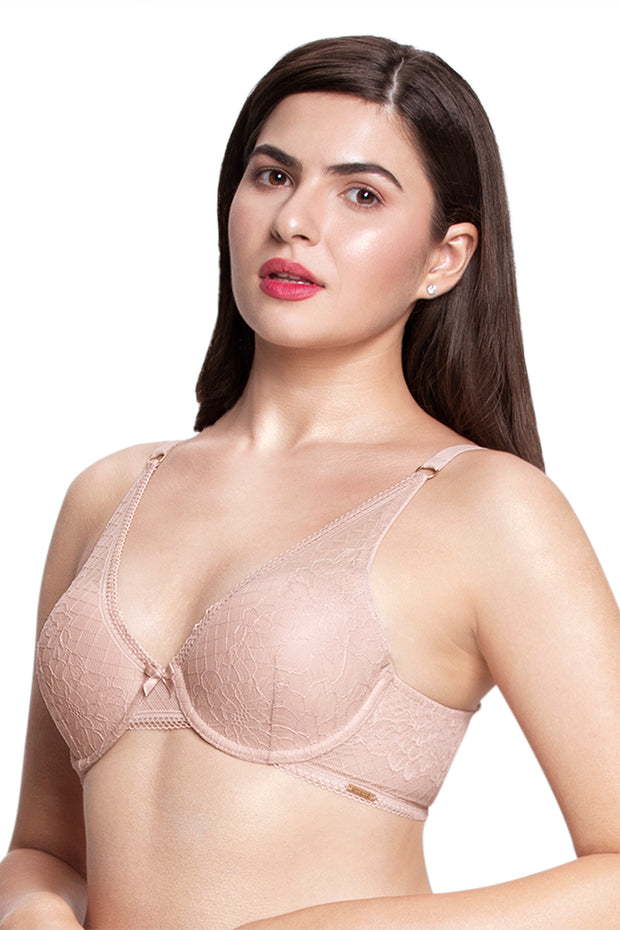 High Apex Lace Padded wired Bra - Misty Rose