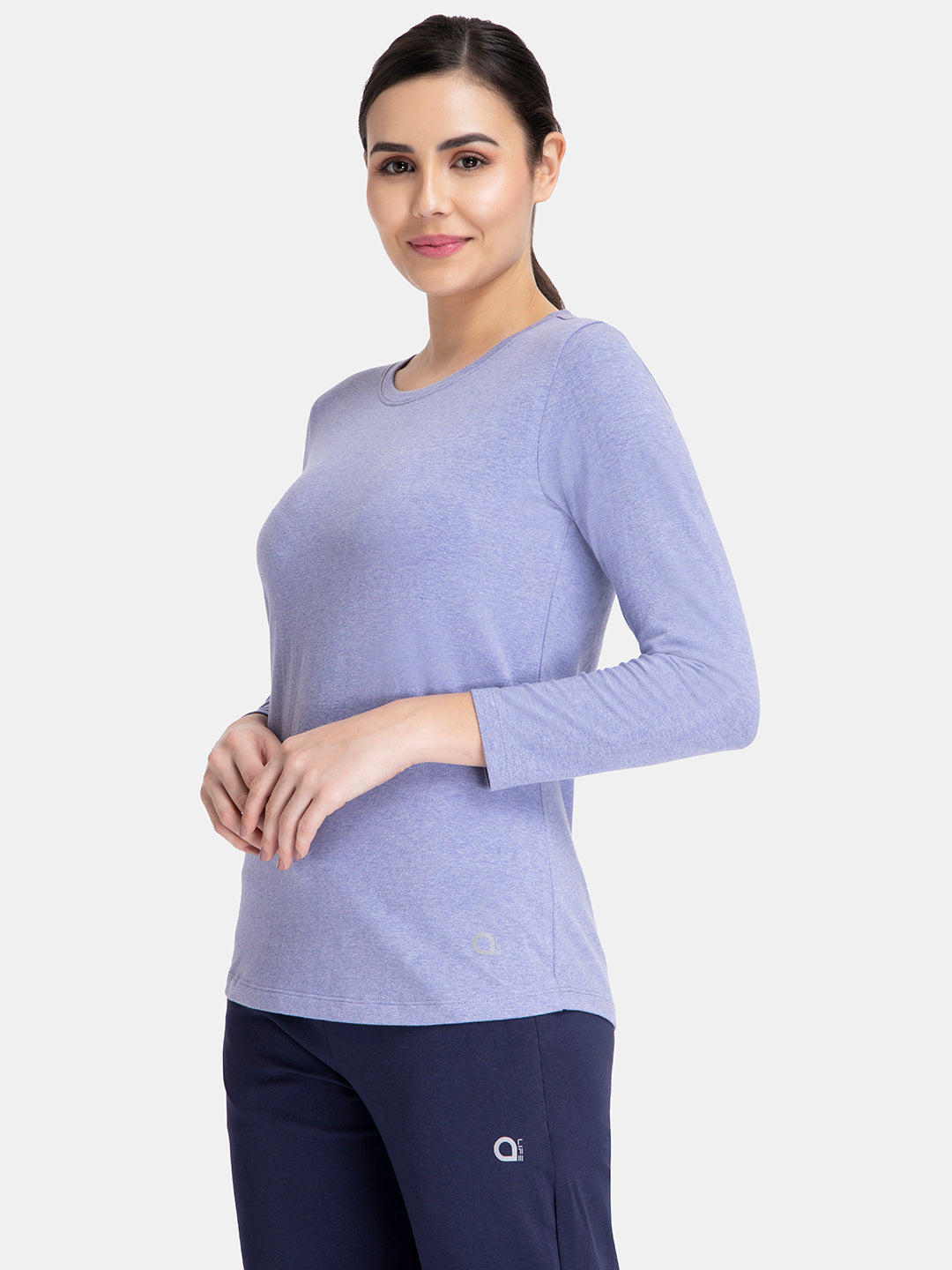 Essential Long Sleeve Round Neck T-Shirt - Infinity Blue Marl