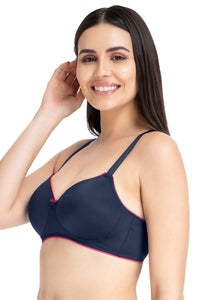 Casual Chic Solid Padded Non-Wired T-Shirt Bra - Midnight-Red Obsession thumbnail 3