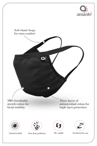 Soft Cotton Antimicrobial Mask (Pack of 5) - Black Soot - Arctic White - Fawn Beige - Black Soot - Mystical Rose thumbnail 4