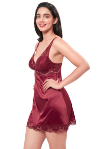 Eternal Bliss Satin Lace Babydoll - Red Berry thumbnail 3