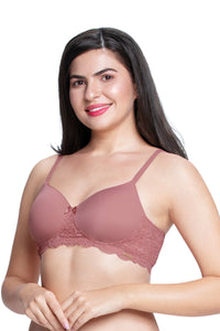 Lace Elegance Padded Non-Wired Bra  - Dusty Rose thumbnail 3