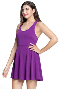 Round Neck Padded Swim Dress - Grape Glow thumbnail 3