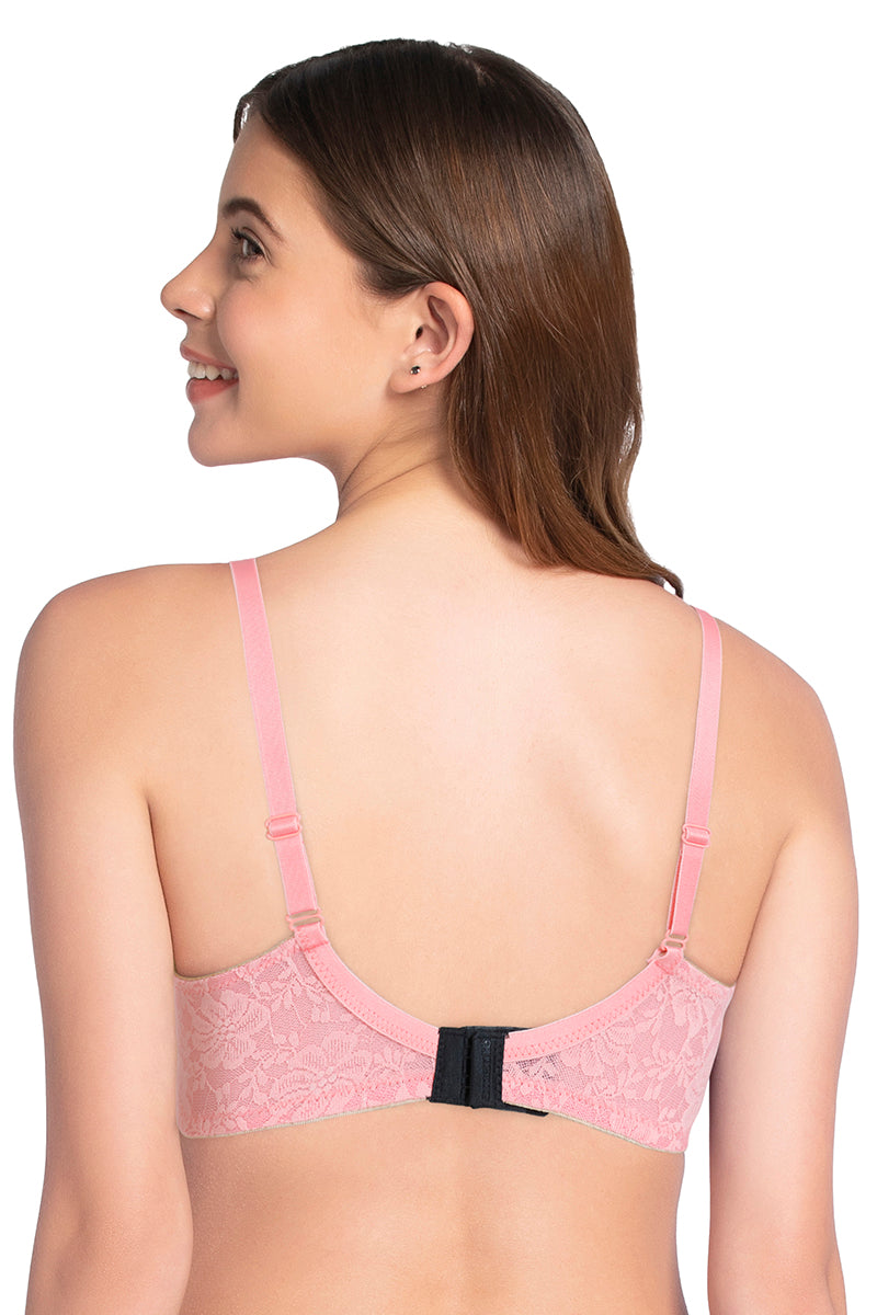 Lace Dream Padded Wired Lace Bra - Salmon Rose_S.R - Image 3 of 4