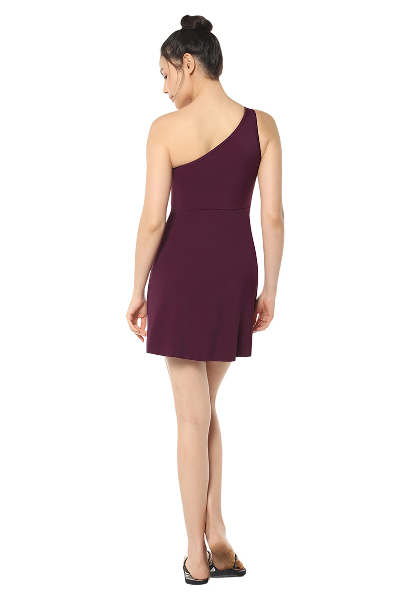One Shoulder Swim Dress  - Chockeberry - Image 4 of 7