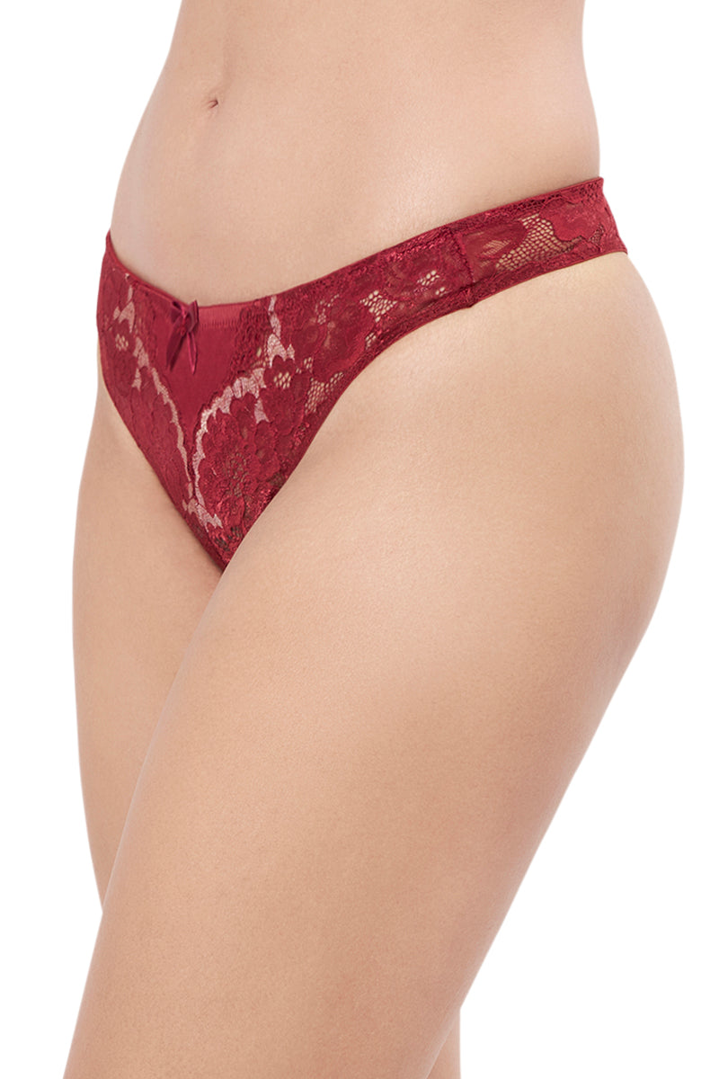Eternal Bliss Lace Low Rise Thong Panty - Red Berry