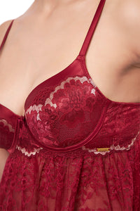 Eternal Bliss Full Coverage Satin Babydoll - Red Berry thumbnail 4