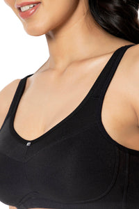 Cotton Smooth Back Solid Non Padded Non-Wired Support bra - Black thumbnail 4