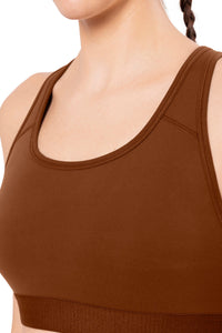 Energize Medium Impact Round Neck Sports Bra - Potting Soil thumbnail 4