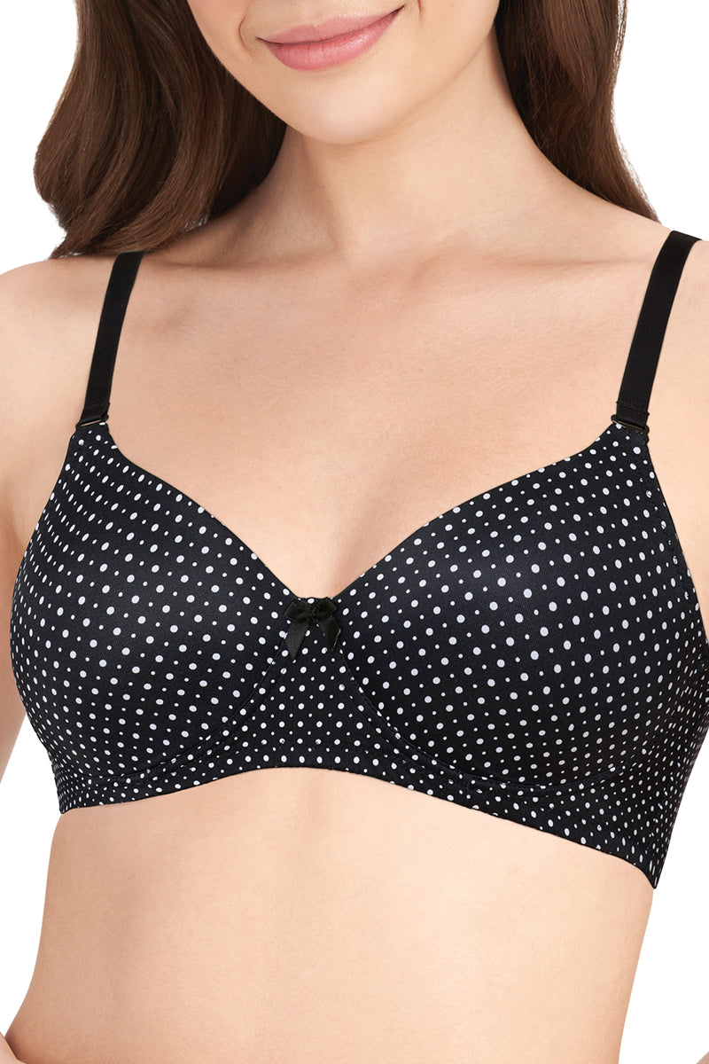 Smooth Dreams Padded Non-wired T-shirt Bra - Black Dot Print