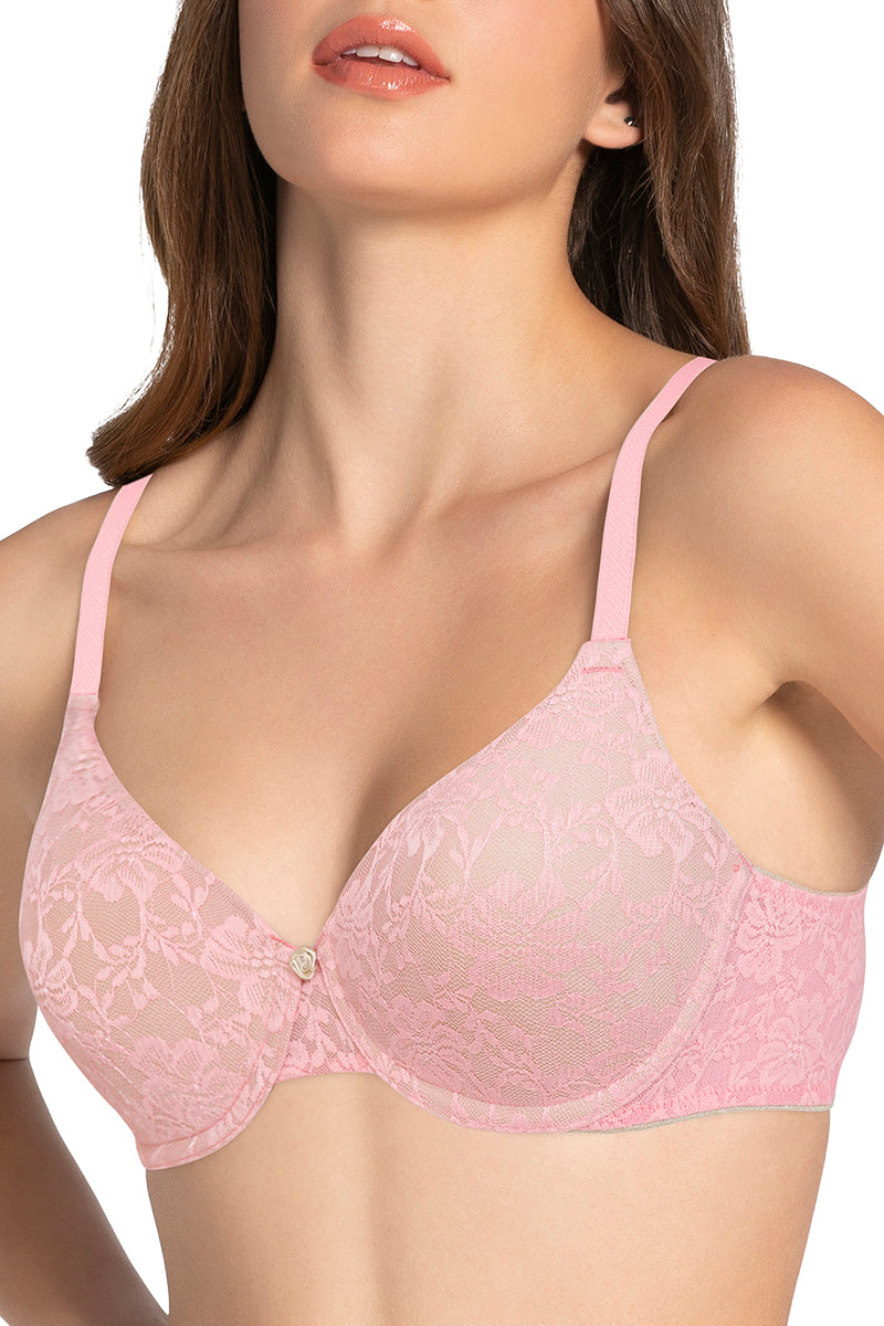 Lace Dream Padded Wired Lace Bra - Salmon Rose_A.R