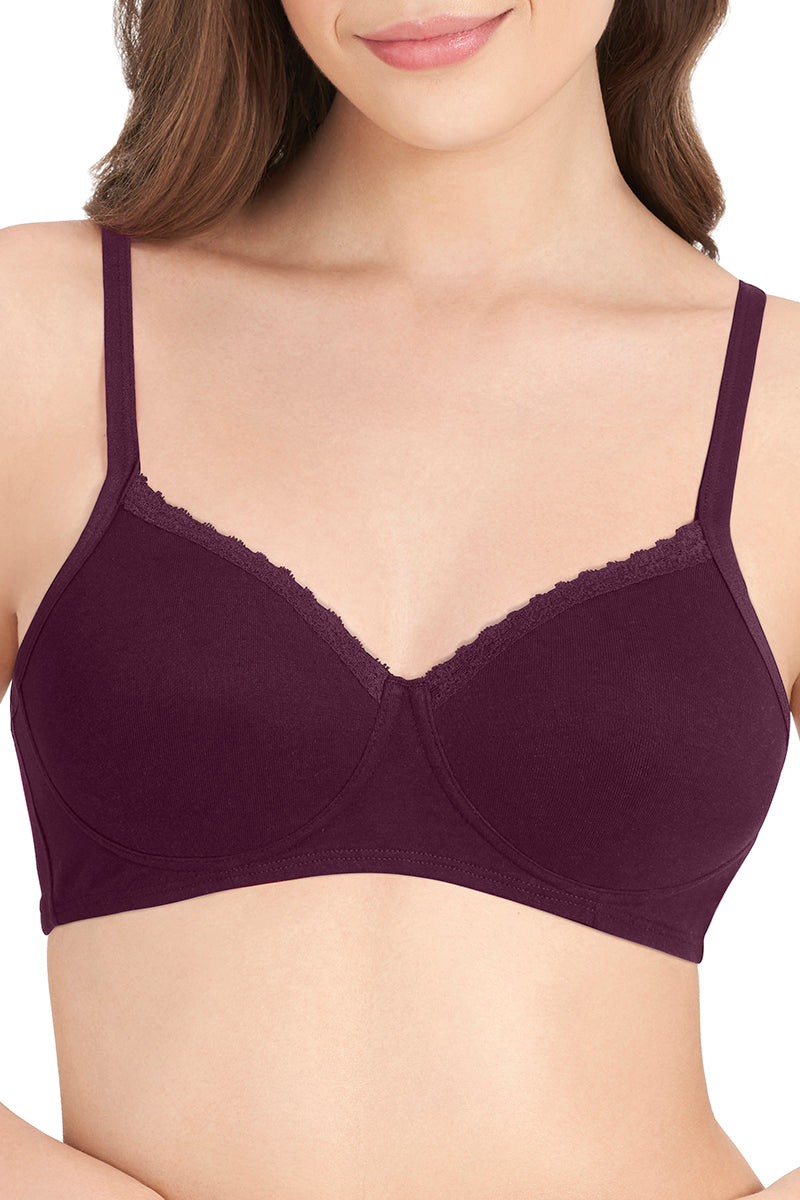 Cotton Casual Padded Non-wired T-shirt Bra - Potent Purple