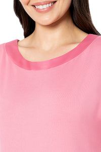 Satin Edge Half Sleeve Round Neck Sleep Top - Cashmere Rose thumbnail 4