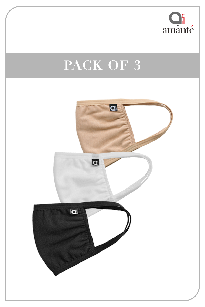 Soft Cotton Antimicrobial Mask (pack of 3) - Black Soot - Arctic White - Fawn Beige